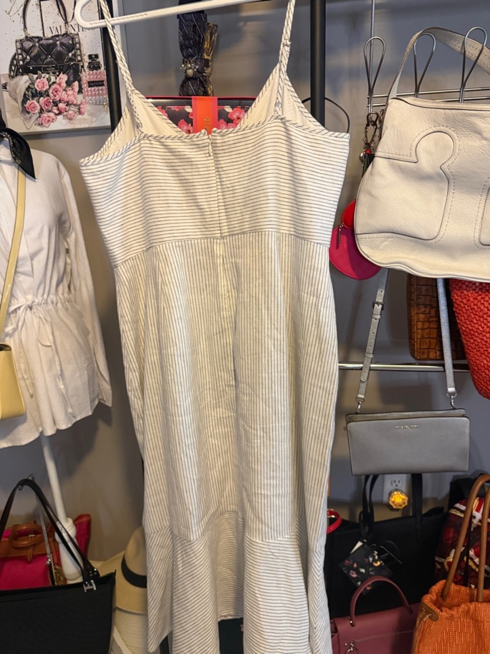 Banana Republic White and Light Gray Pinstripe Sleeveless Midi Dress - Picture 6 of 6